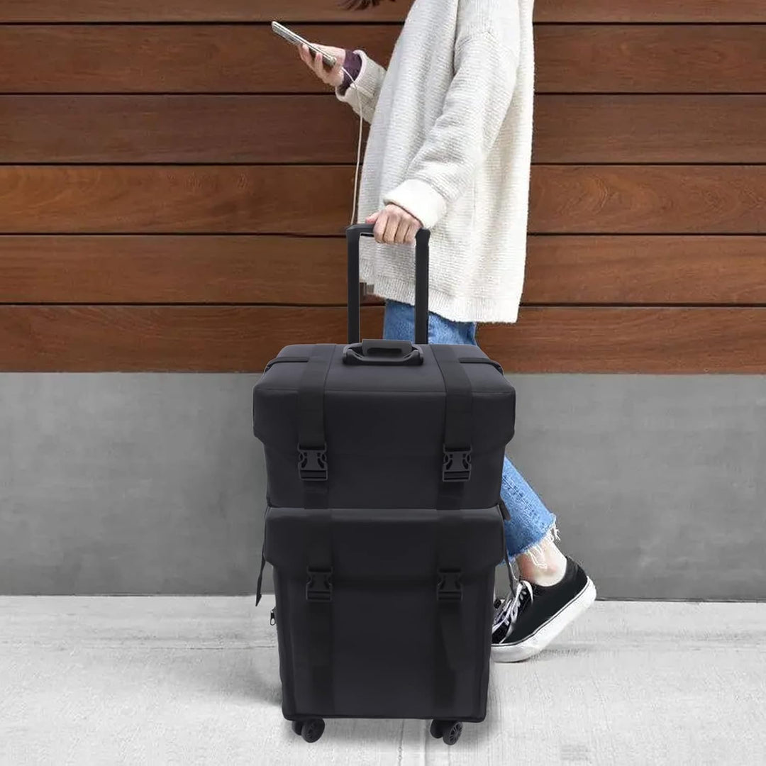 2 in 1 Kosmetikkoffer, Abnehmbarer Kosmetikkoffer Trolley mit Rollen und Deichsel, Friseurkoffer mit