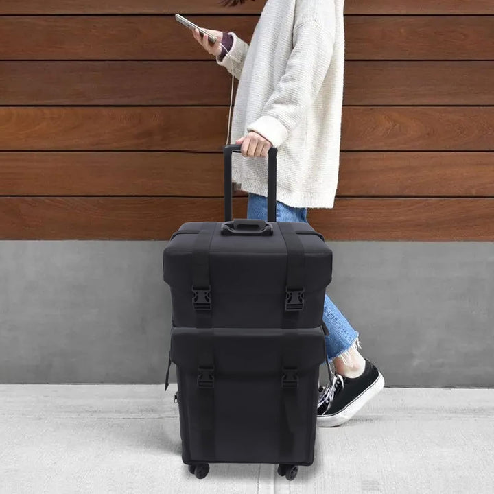 2 in 1 Kosmetikkoffer, Abnehmbarer Kosmetikkoffer Trolley mit Rollen und Deichsel, Friseurkoffer mit
