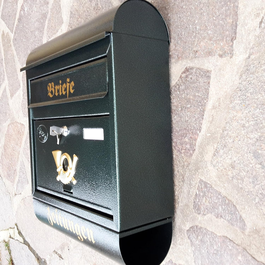 Eigenmarke Grosser Briefkasten/Postkasten XXL Metall Grün mit Zeitungsrolle Runddach Wandmontage Mod