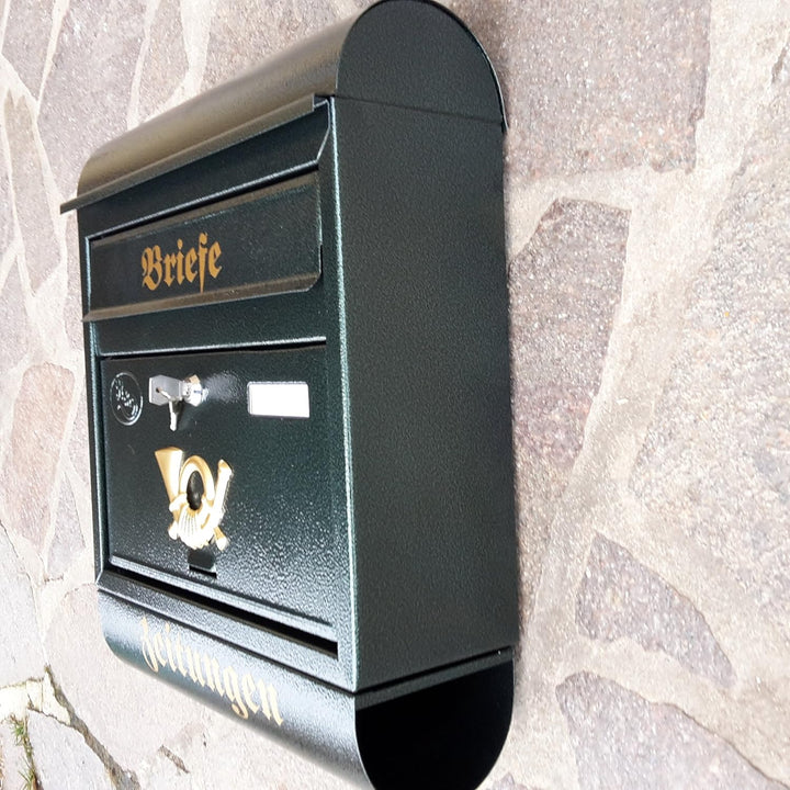 Eigenmarke Grosser Briefkasten/Postkasten XXL Metall Grün mit Zeitungsrolle Runddach Wandmontage Mod