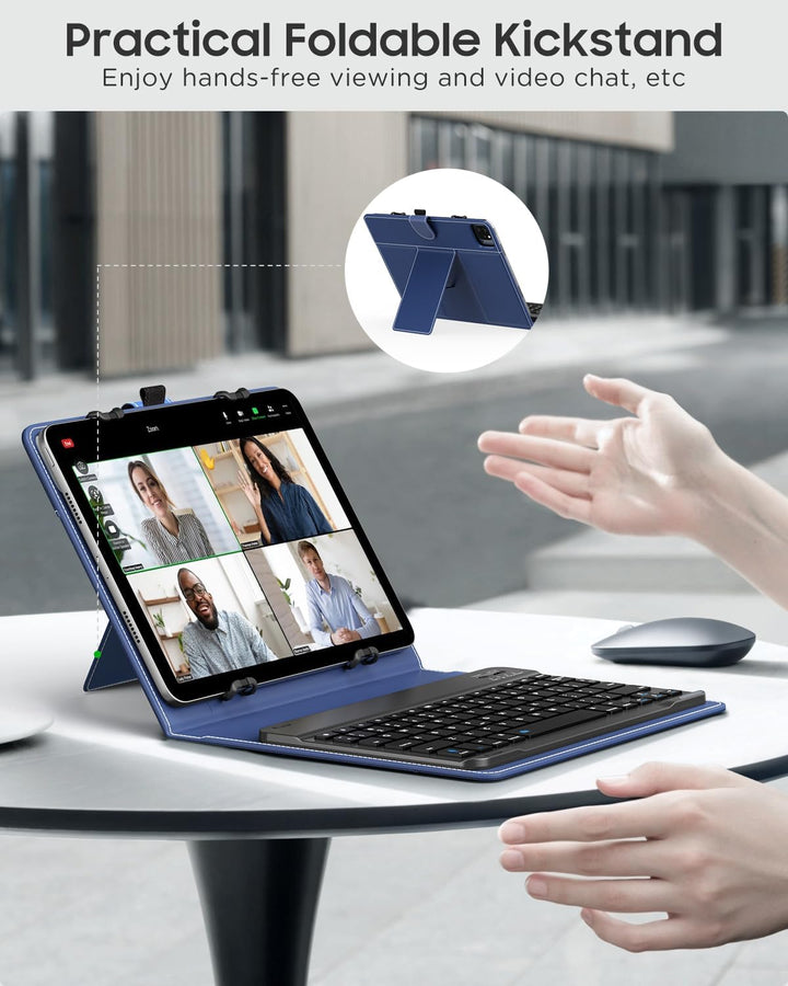 MoKo Universal Tablet Hülle mit QWERTY Tastatur für 9-11 Zoll, Indigo | für iPad,Fire,Pixel,Android