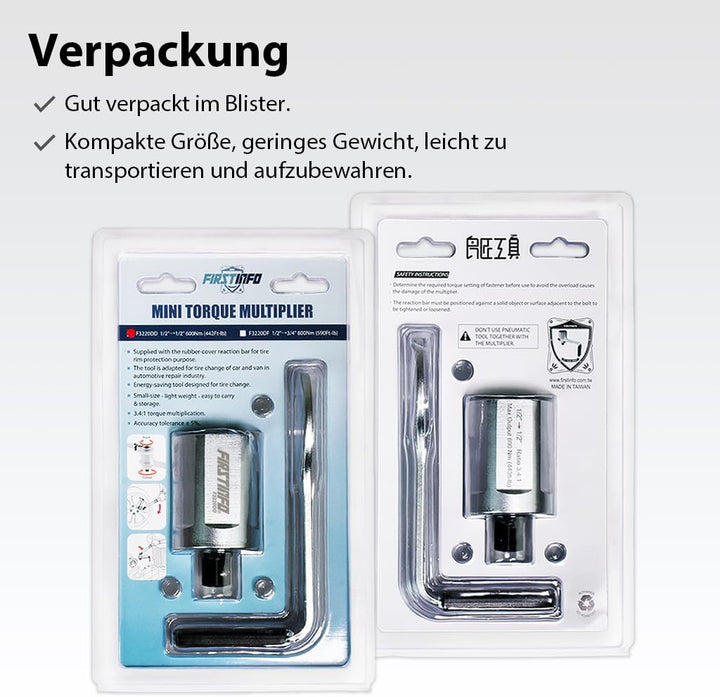FIRSTINFO F3220DD | 1/2" | Drehmomentverstärker | Drehmomentvervielfältiger | 3.4:1, 600 NM Output:
