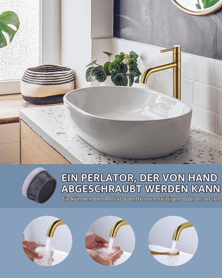 ARCORA Wasserhahn Bad,Hochdruck Waschtischarmatur Hoch aus Kupfer 360° Schwenkbar mit Auslauf Höhe 2