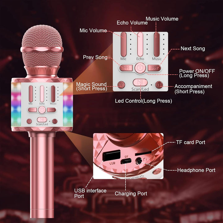 Karaoke Maschine Kinder mit 2 Mikrofon, Mini Karaoke Drahtlosen Mikrofon, Tragbares Bluetooth Lautsp
