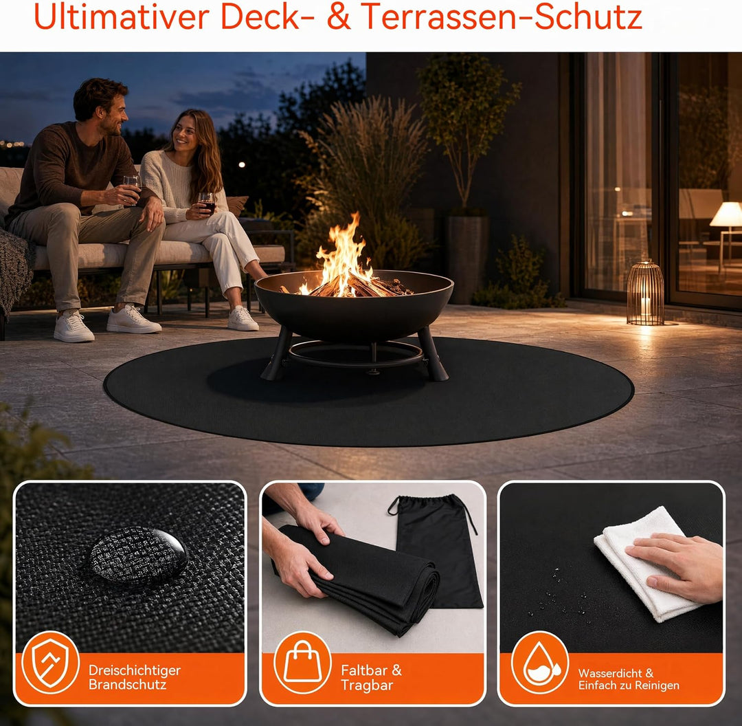 Rund Feuerfeste Unterlage, 97x97cm Feuerschutzmatte, 1093°C Feuerschalenmatte, 3 Schicht Aussenberei
