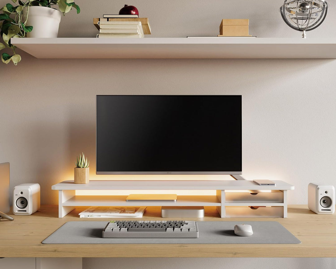 Fenge Dual Monitorständer Riser mit 2 Acryl Schubladen 108cm Grosse Computer Bildschirmständer für P