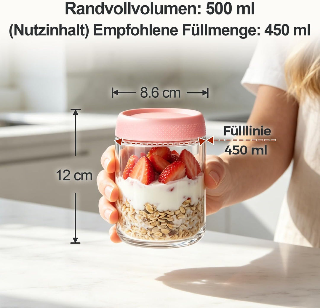 ComSaf Familien Meal Prep Gläser 6er Set 500ml, Grosse Glasdosen mit Deckel Bunt für Büro Frühstück,