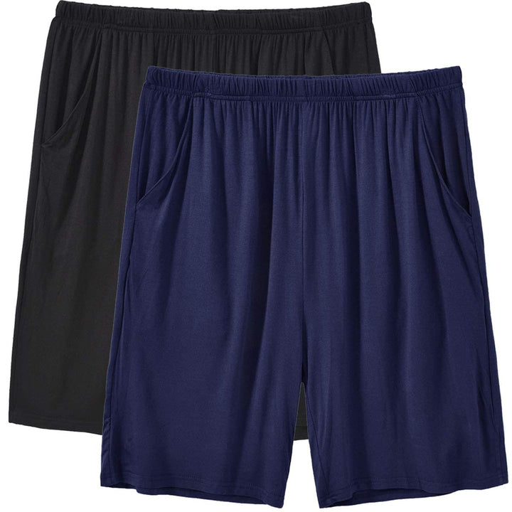 JINSHI Schlafanzughosen Modal Kurz Pyjamahose Nachtwäsche Schlafshorts für Herren 48-50 Schwarz &amp; Ma