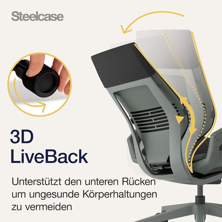 Steelcase Gesture Ergonomischer Bürostuhl mit 360° Armlehnen und 3D-Live Back Lumbalstütze Onyx Schw