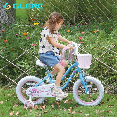 Glerc Kinderfahrrad 12/14/16 Zoll für 2-7 Jahre Mädchen Fahrrad mit Korb, Luftschlangen, Stützräder