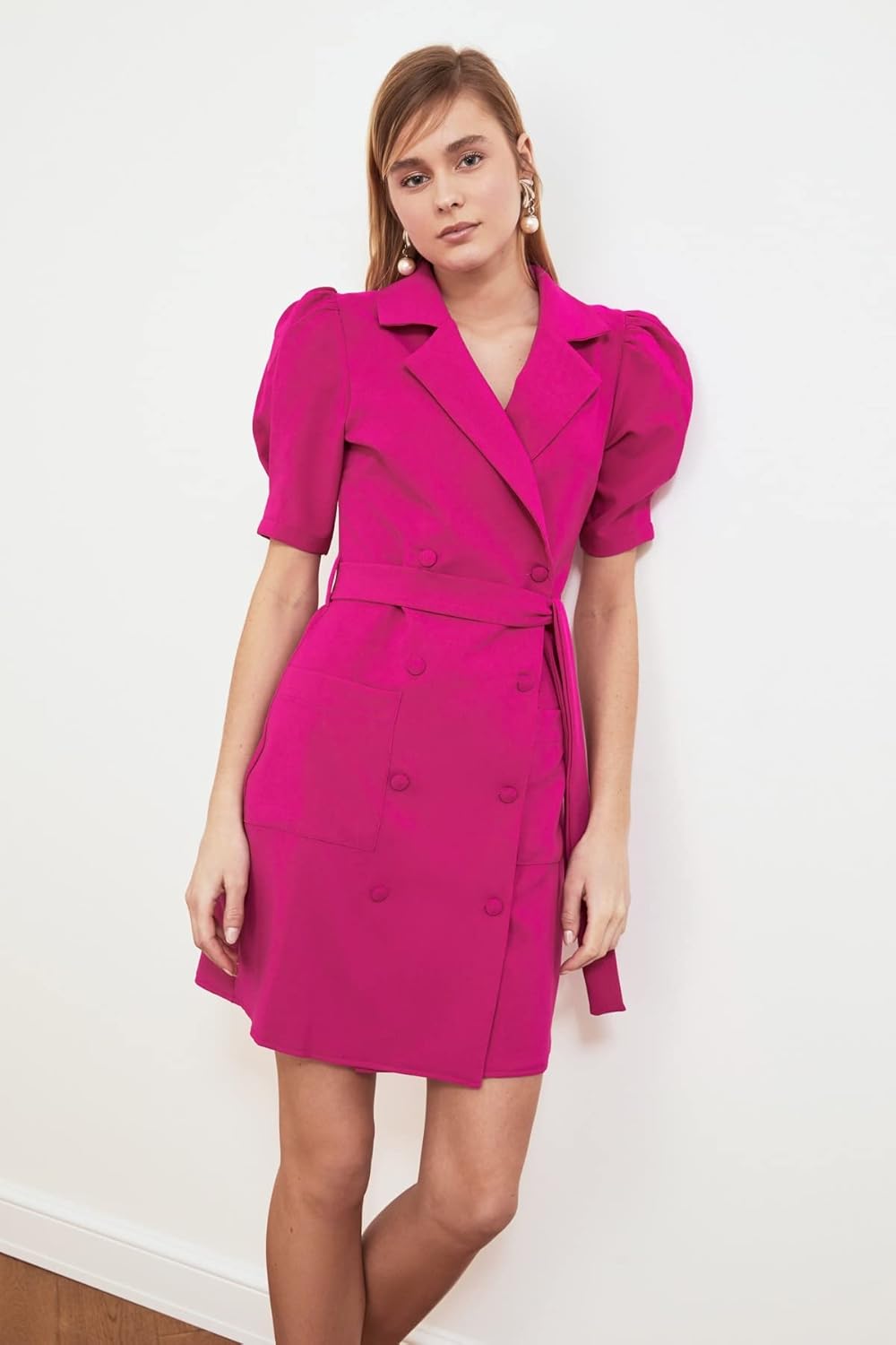 TRENDYOL Damen Mini-Blazer, Normale Passform, gewebtes Kleid 36 Fuchsie, 36 Fuchsie
