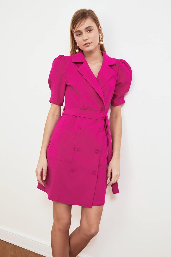TRENDYOL Damen Mini-Blazer, Normale Passform, gewebtes Kleid 36 Fuchsie, 36 Fuchsie