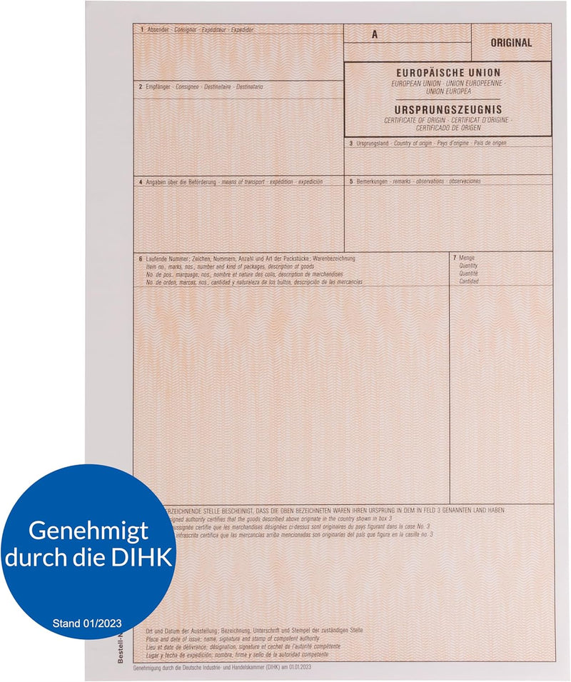mashpaper Elektronisches Ursprungszeugnis IHK Formular 100 Stück für Laser- und Inkjetdrucker 11731