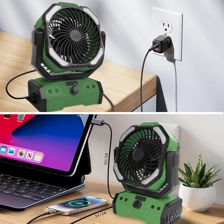 ELZO 30000mAh Camping Ventilator, Wiederaufladbarer Tischventilator USB Ventilator mit LED Licht & H