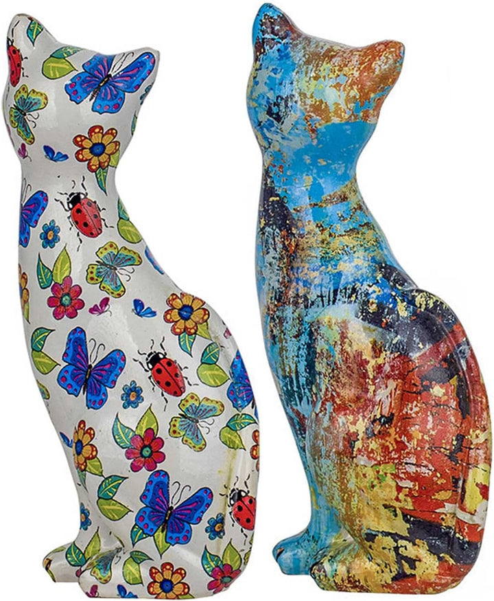 ORIGEN Set mit 2 Figuren Katzen Design und Tags aus Kunstharz, Kollektion Graffiti, Höhe 16 cm