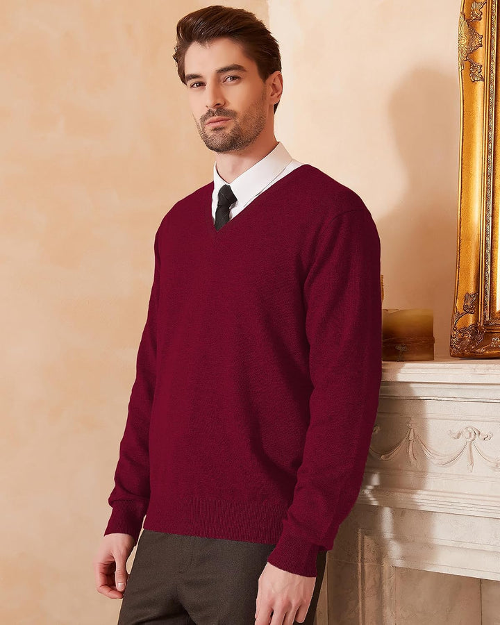 Kallspin Herren Strickpullover aus Wollmischung V-Ausschnitt Langarm Comfort Fit Pullover M Burgund,