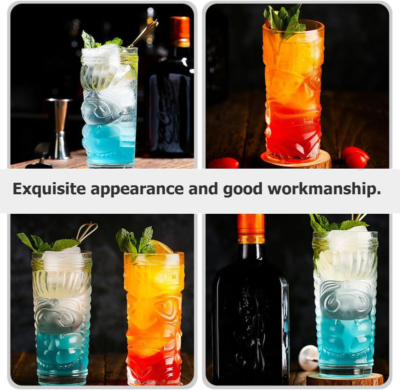 Cabilock Hawaiianische Tiki-Cocktailgläser: 2 Stück Tiki-Becher Glas Exotische Zombie-Cocktails Trop