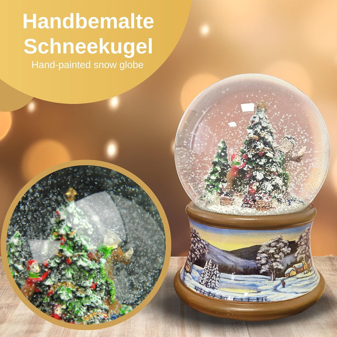 Weihnachts-Schneekugel mit Musik | Schneekugel Christbaum schmücken | Sockel Winterlandschaft braun