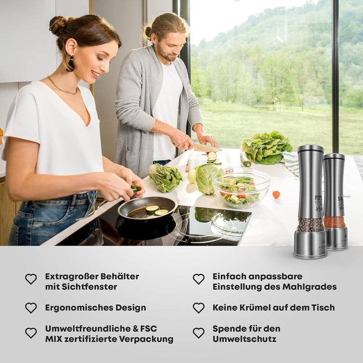 BUTLERBELL® Salz und Pfeffermühle mit Keramikmahlwerk | Gewürzmühlen Set | Hochzeitsgeschenke für Br