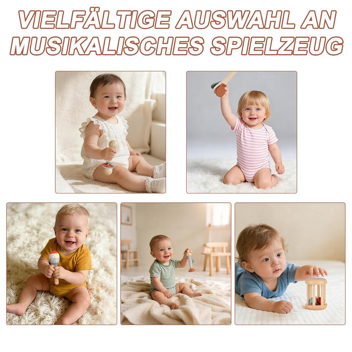 5pcs Montessori Holz Rassel - Musik Holz Spielzeug, Montessori Sensorik Spielzeug, musikinstrumente