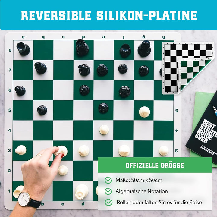 Best Chess Set Ever 3X – Turnierschachset mit 20" Silikonbrett (Patentiert, Beidseitig & Aufrollbar)