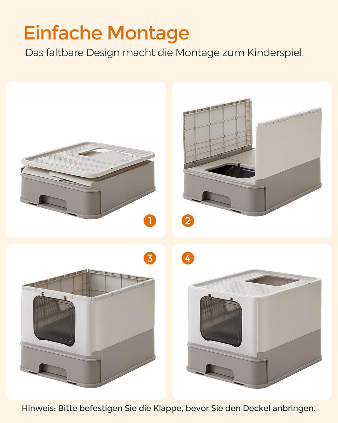 Feandrea Katzenklo 2er Set, Katzentoilette, mit Deckel, ausziehbares Tablett, Schaufel, Bürste, für