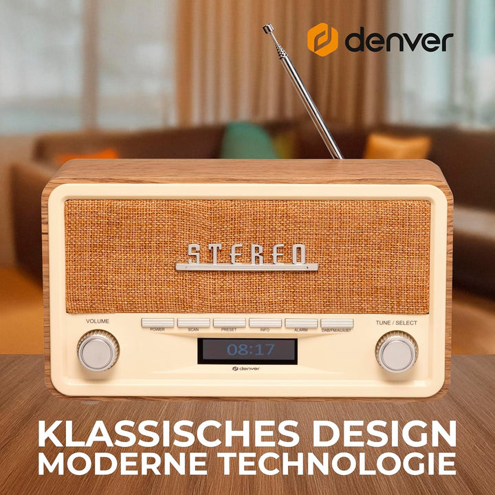 Denver Retro-Bluetooth-Radio, DAB-18 WH, Sport, Mehrfarbig (Mehrfarbig), Einheitsgrösse