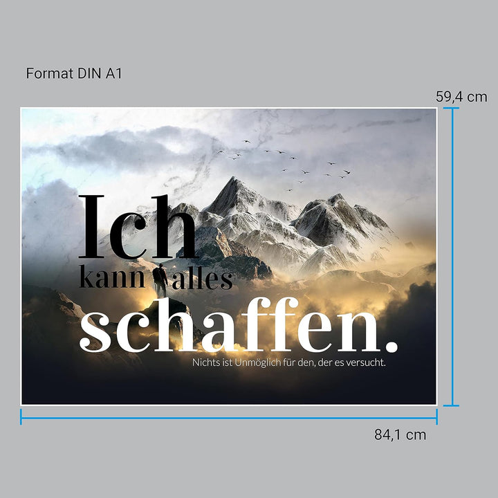 wandmotiv24 Poster als Wanddeko, Grösse Din A1, Ich kann Alles schaffen, Berge, Moderne Wanddeko, Wa