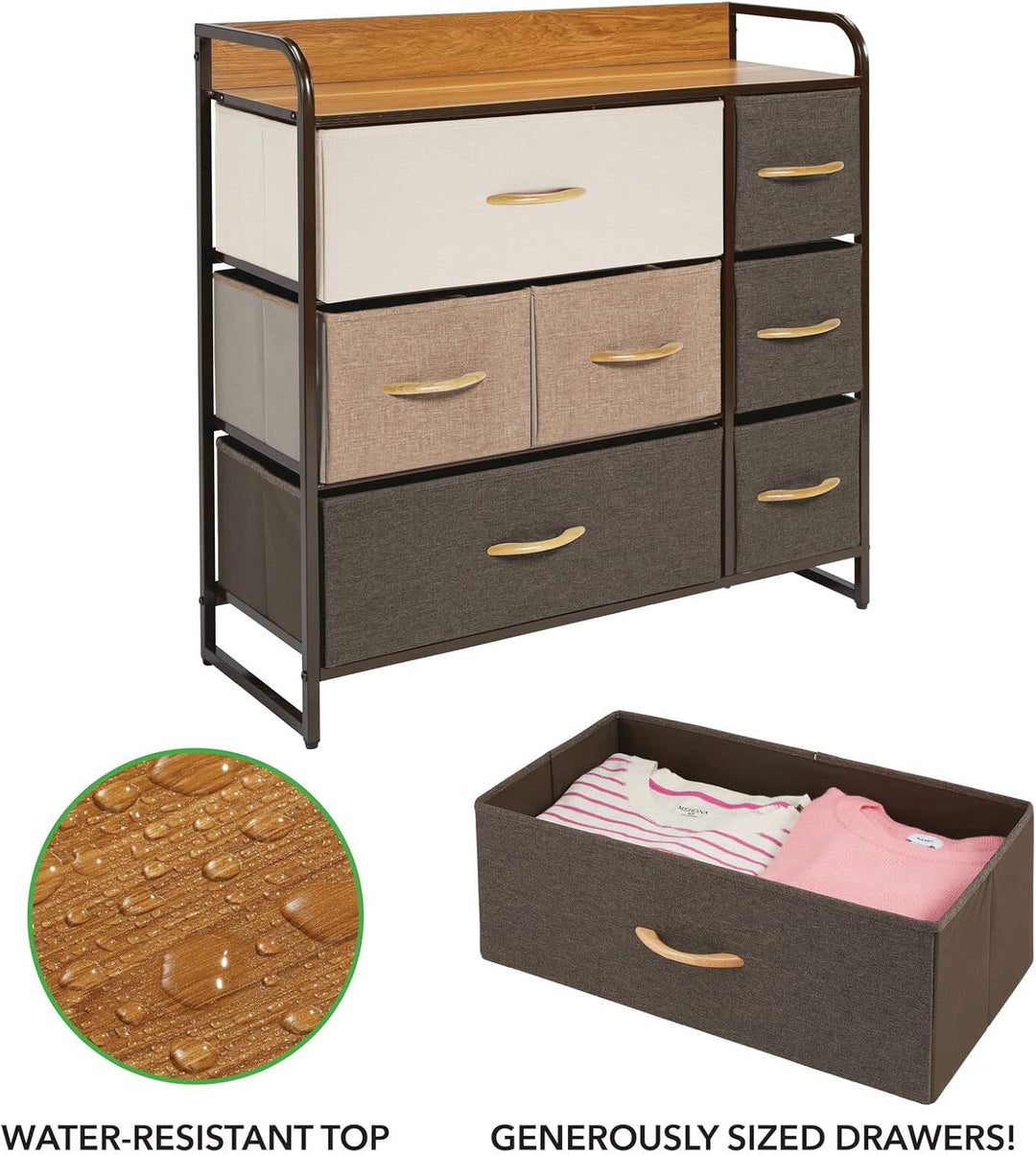 mDesign Kommode mit 7 Schubladen – breiter Schubladenschrank für Schlafzimmer, Wohnzimmer oder Flur