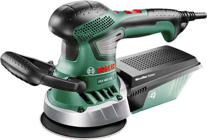 Bosch Exzenterschleifer PEX 400 AE (350 Watt, im Koffer) + Bosch Schleifblatt-Set 25tlg. (Hart- und