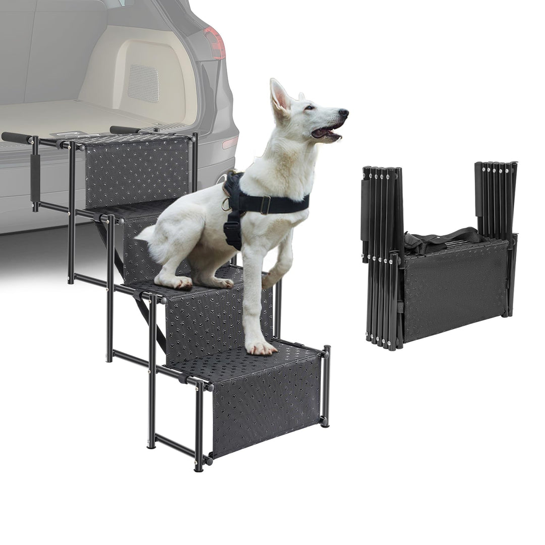 OUUTMEE 4-stufige Hunde-Autotreppe, Klappbar Hunderampe mit Rutschfester Oberfläche, Hundetreppe für