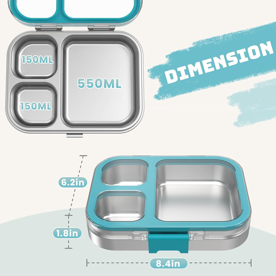 VITONIS Edelstahl Brotdose Lunchbox mit 3 Fächern, Bento Lunch Box Kinder Auslaufsicher BPA frei, Sp