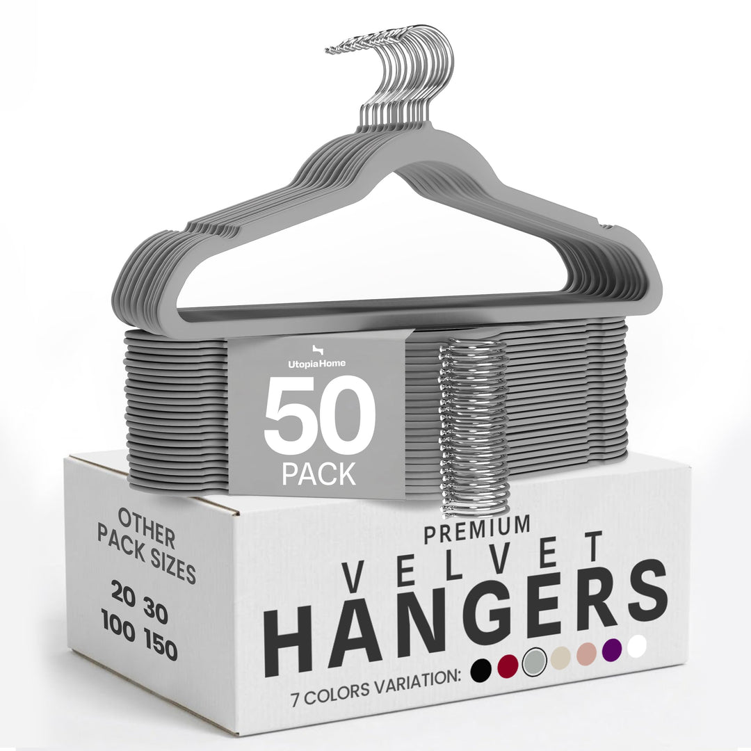 Utopia Home Premium Samt Kleiderbügel 50er Pack - rutschfeste & langlebige Kleiderbügel - Grau Kleid