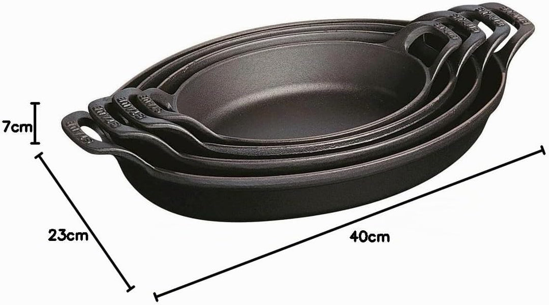Staub 1303323 stapelbare Auflaufform, oval 32 cm, 2,2 L mit mattschwarzer Emaillierung im Inneren de