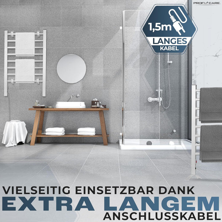 ProfiCare® Handtuchhalter ohne Bohren | Handtuchtrockner elektrisch für Bad | 1,5m Kabel | inkl. Sta