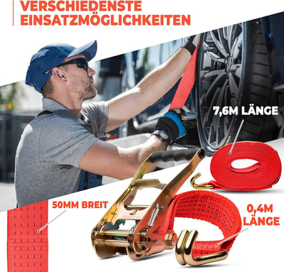 10 x Spanngurt Zurrgurte 8m 5t (2500/5000 daN KG) Zweiteilig 50mm mit Ratsche und Haken 2 teilig zwe