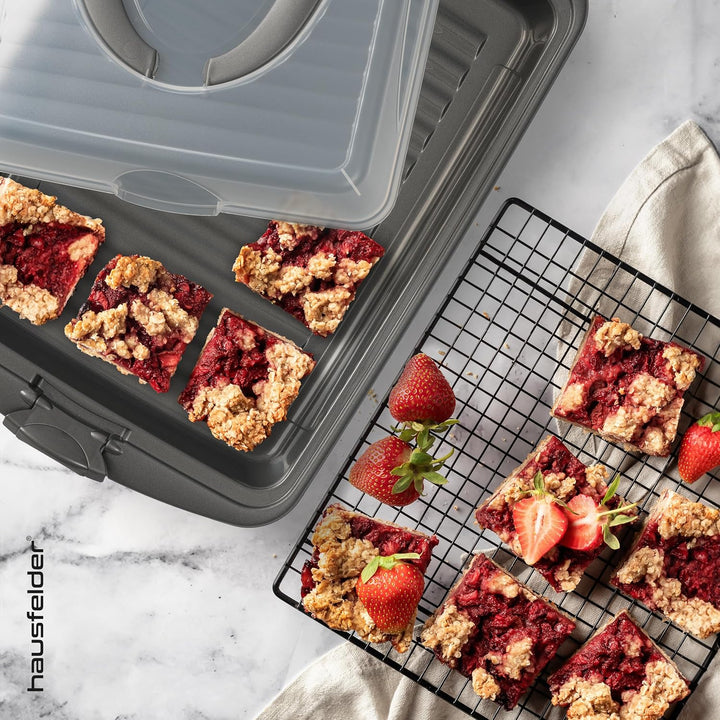 Hausfelder Kuchen Transportbox rechteckig mit Deckel, Kuchentransportbox für Blechkuchen, Kuchenbehä