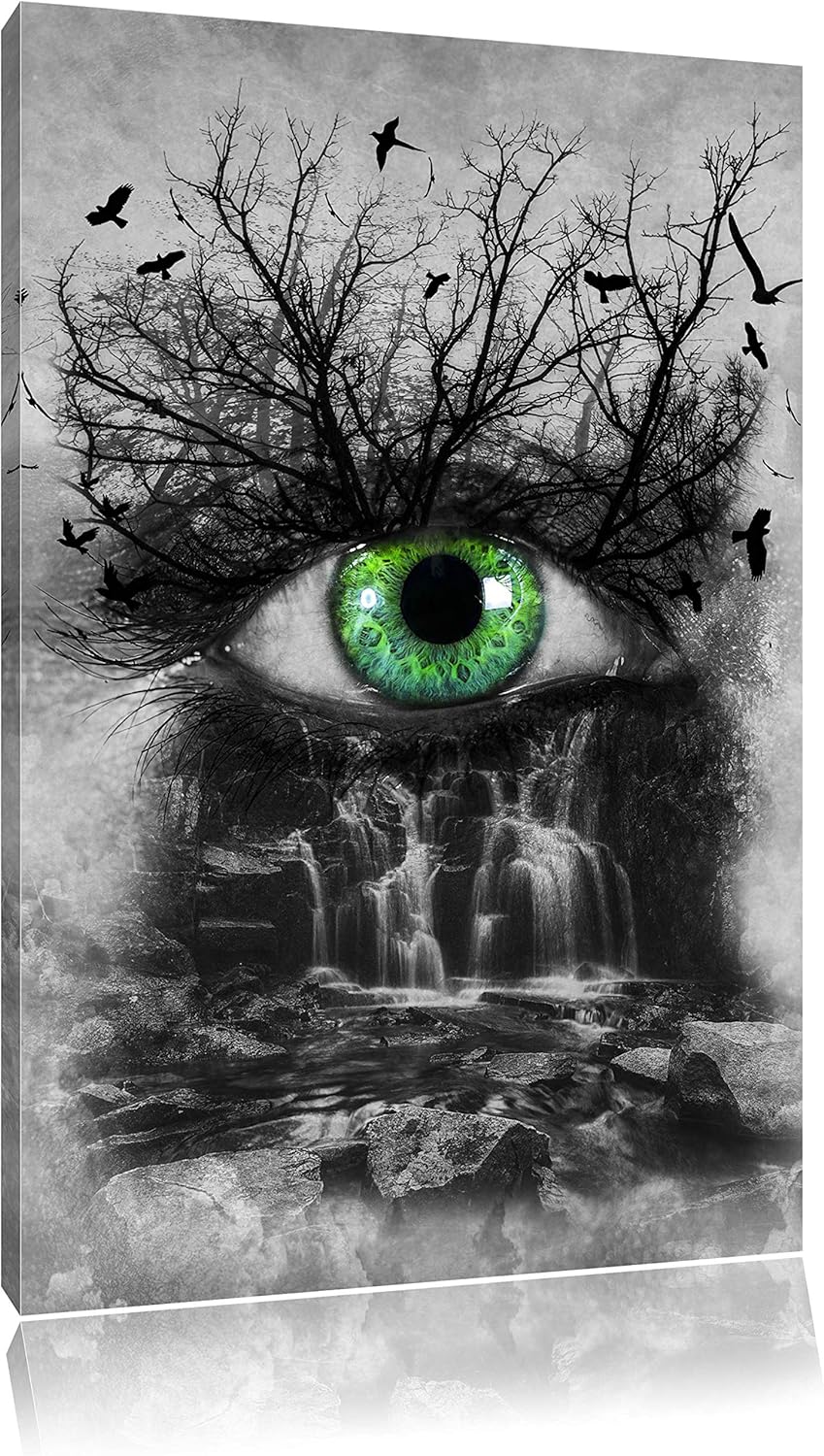 Auge verbunden mit schöner Natur schwarz/weiss Format: 100x70 auf Leinwand, XXL riesige Bilder ferti