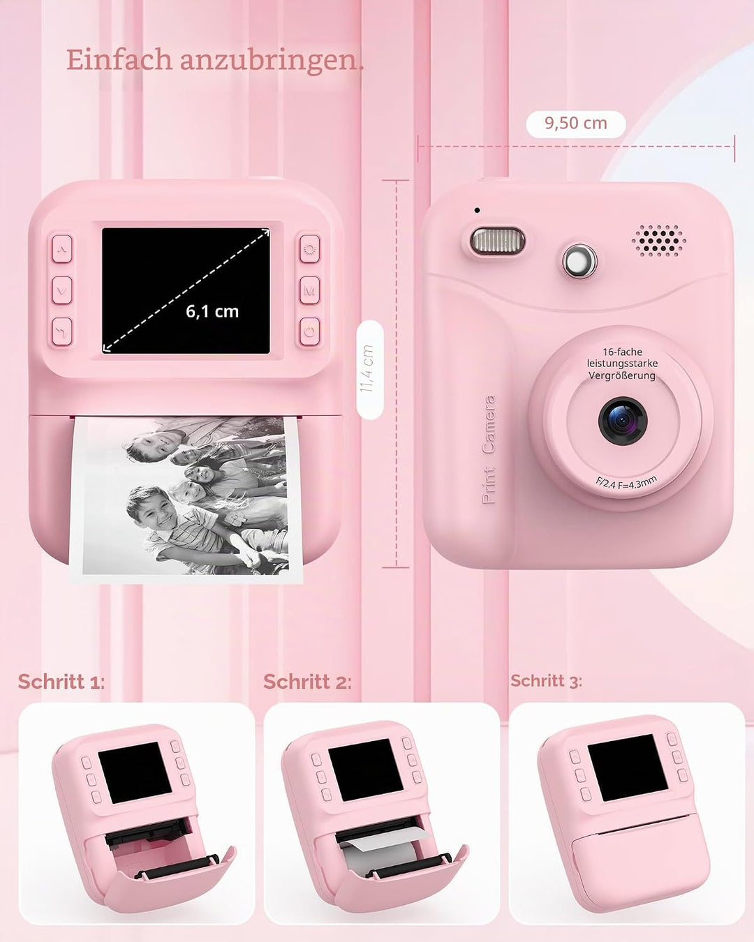 Sofortbildkamera Kinder 48MP, 1080P Video Kinderkamera mit Sofortdruck, 2,4 Zoll IPS Spielzeug Kamer