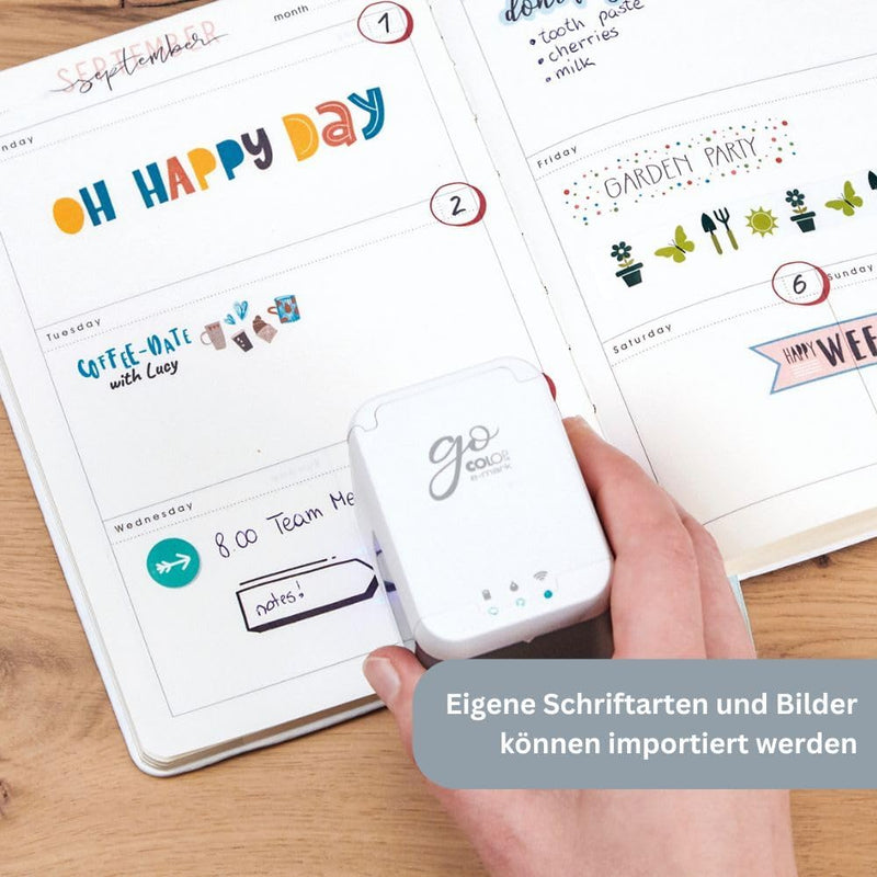 Colop e-Mark go Set. Bestehend aus dem mobilen Drucker e-Mark GO, Lineal, Führungsschiene für Bänder