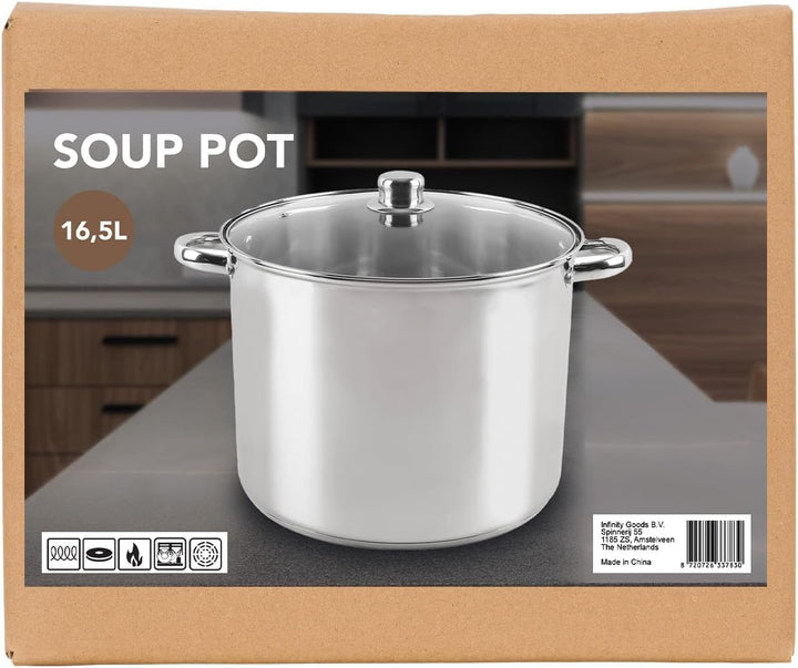 Brixy Suppentopf Stampftopf - Glasdeckel - 16,5L - 30 CM - Induktion Gas Keramik - Spülmaschinenfest