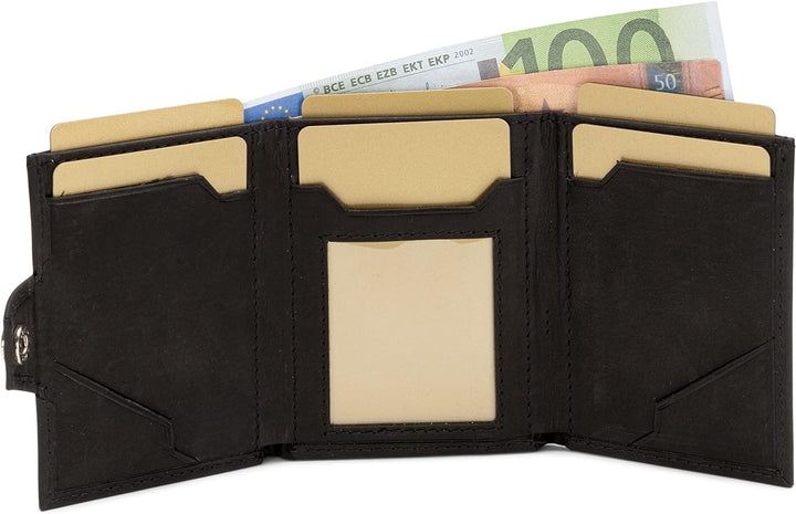 SERASAR | Leder Geldbörse Herren [Genius] mit RFID Schutz | Schwarz | Echtleder | Schein- und Münzfa