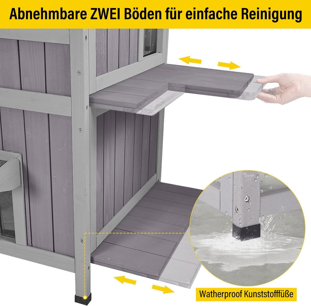 2-stöckiges Outdoor-Katzenhaus aus Holz für den Innenbereich mit Fluchttür L-2 Stöckiges Type-3, L-2