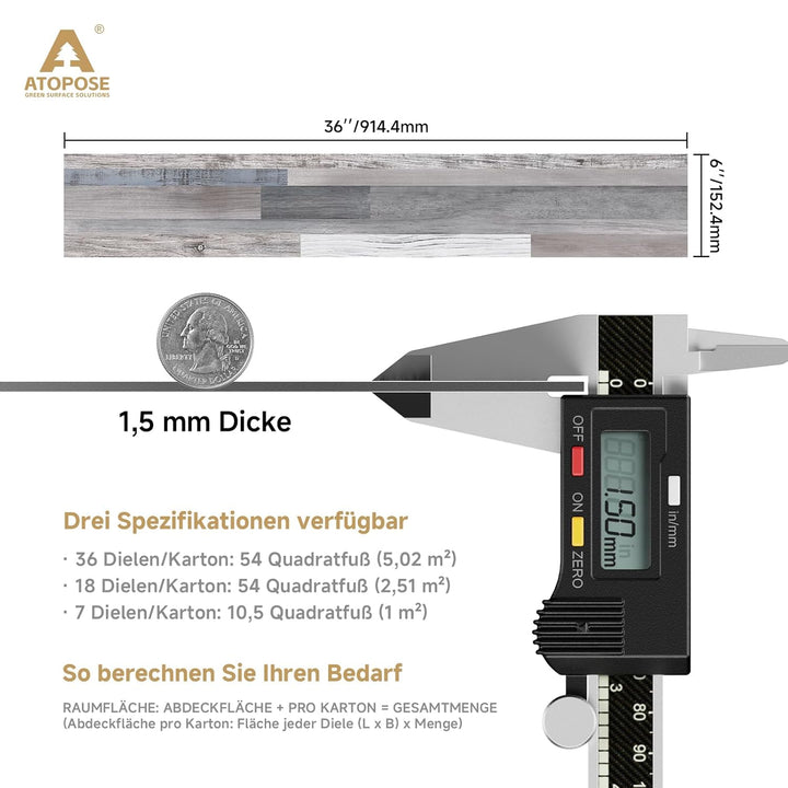 ATOPOSE Vinyl Bodenbelag Wasserfest Selbstklebend, Holzoptik 36 Dielen, Einfache DIY Verlegung für I