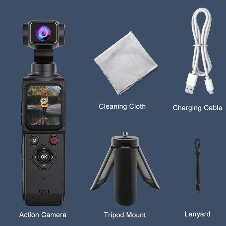 4K Pocket Action Cam mit 330° Gedrehtes Objektiv＆1.72-Zoll-Touchscreen | Vlogging-Kamera,drahtloser