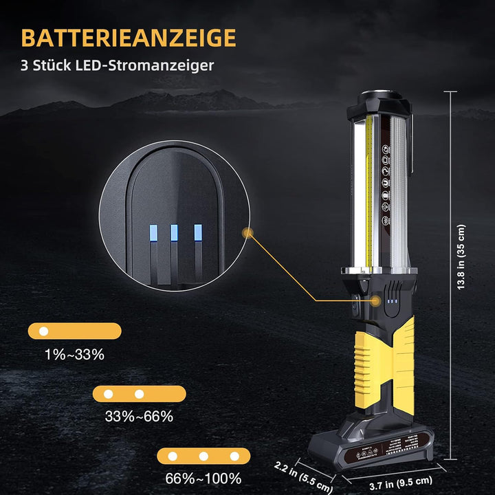 WARSUN LED Arbeitsleuchte Taschenlampe Werkstattlampe Inspektionsleuchten COB Wiederaufladbar Akku L