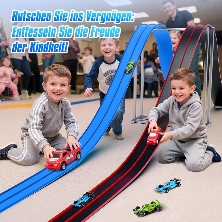 Hot Bee 4,5 m Flexible Autobahn und Rennbahn Auto Spielzeug für Kinder Blau 1, Blau 1