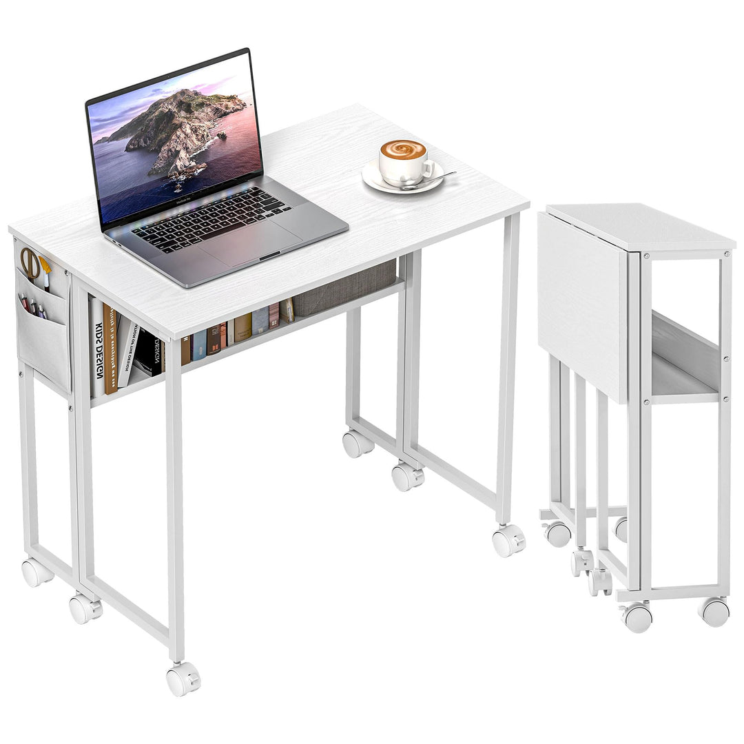 HOMCOM Klapptisch mit Ablagefach und Tasche, 80cm Faltbarer Computertisch für kleine Räume, platzspa