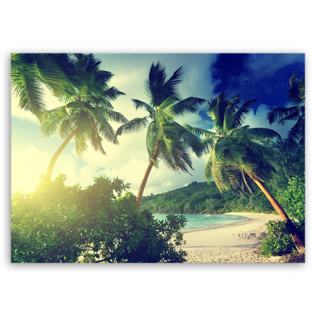 ge Bildet Bild auf Leinwand | Landschaftsbilder - Sonnenuntergang am Strand Takamaka, Mahé - Seychel