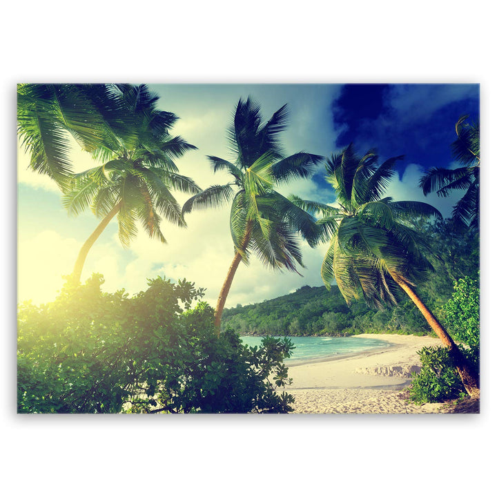 ge Bildet Bild auf Leinwand | Landschaftsbilder - Sonnenuntergang am Strand Takamaka, Mahé - Seychel
